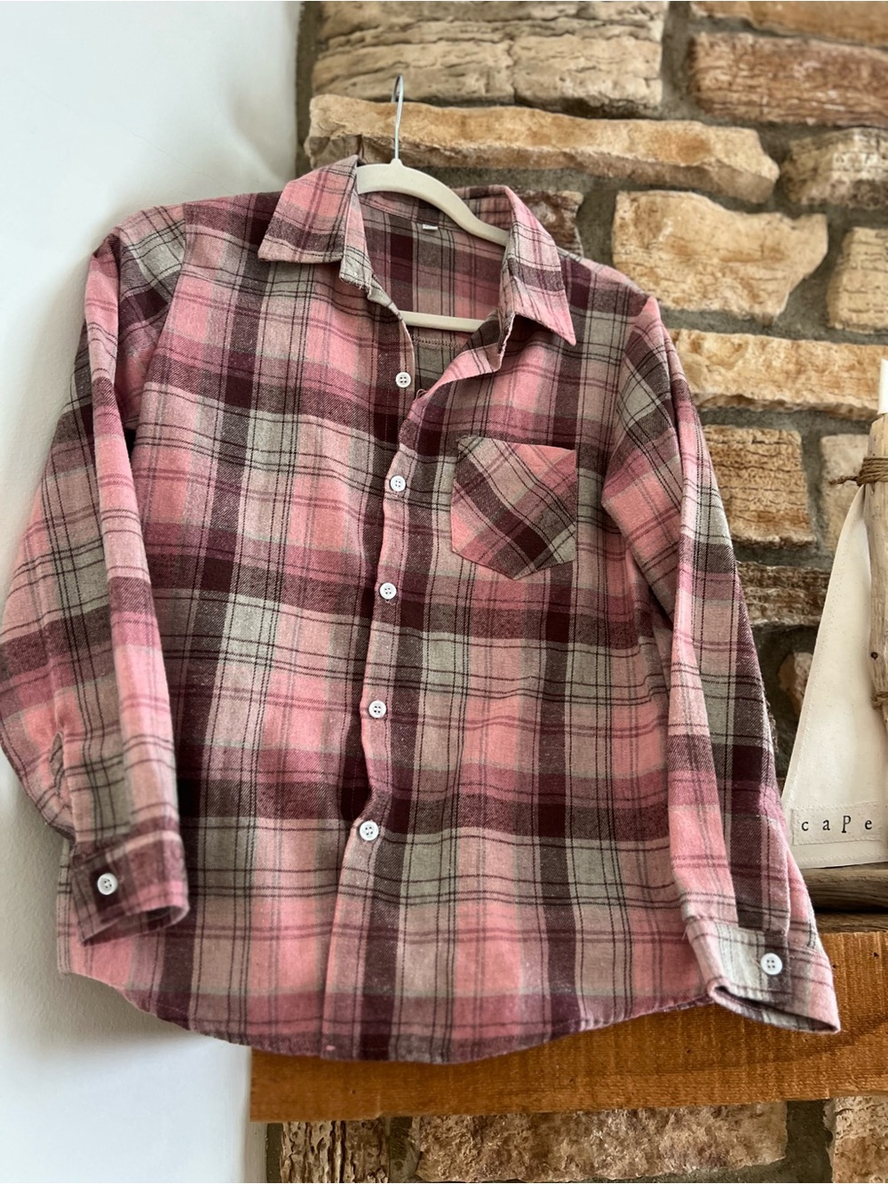 Kids Pink Plaid Button-Down Shirt with Chest Pocket